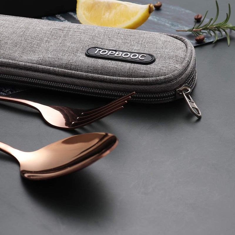 Topbooc Portable Stainless Steel Flatware Set, Travel Camping Cutlery Set, Portable Utensil Travel Silverware Dinnerware Set with a Waterproof Case (Rose God) - Image 5